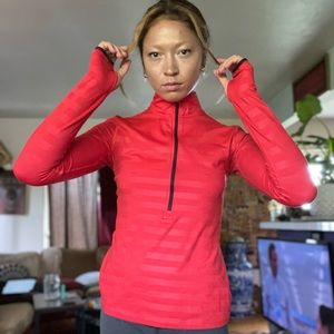 Red Striped Nike Jacket with Half Zipper & Thumb Holes